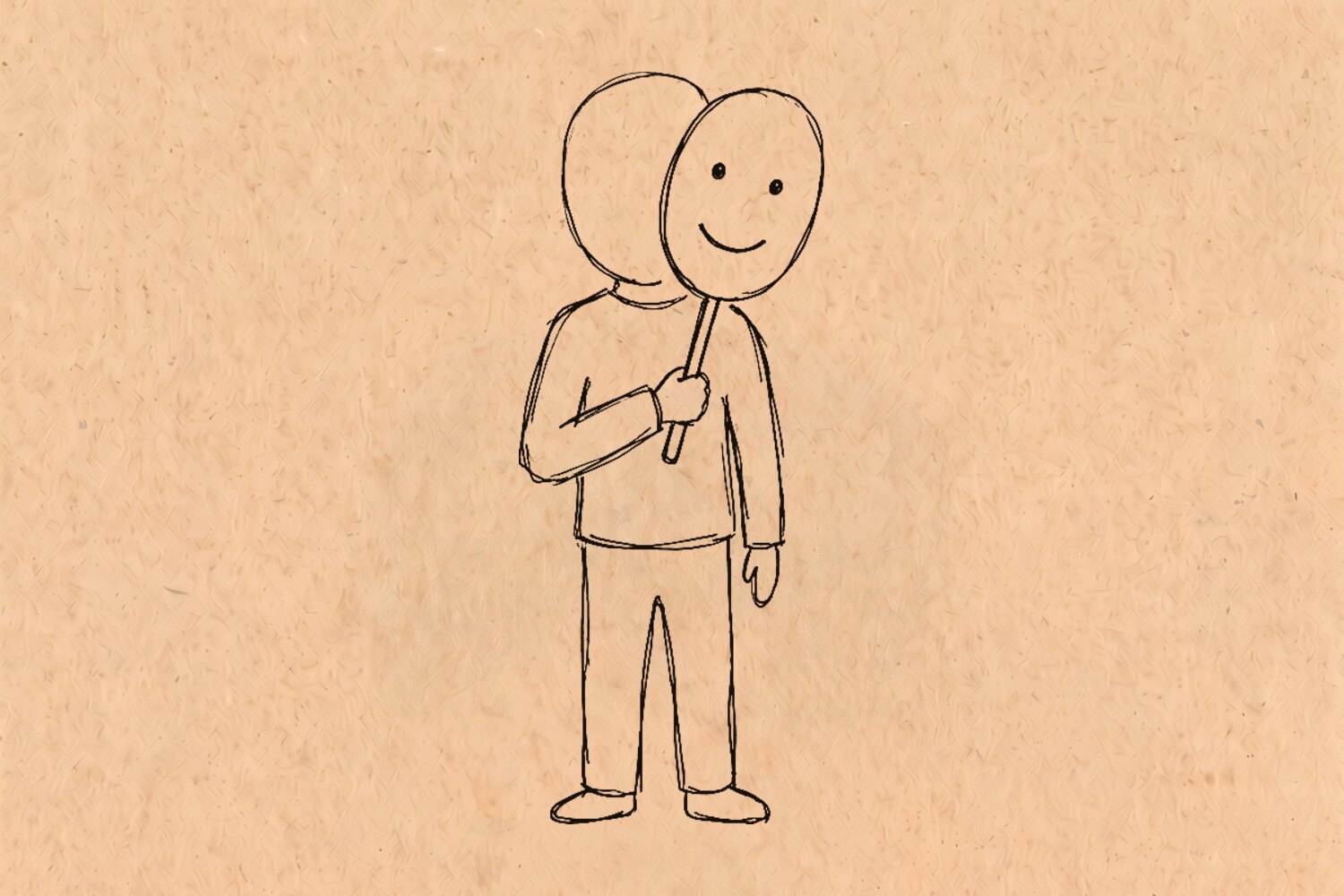 웃는 가면을 얼굴 앞에 들어 올린 사람 — 표정은 가면에만 있다